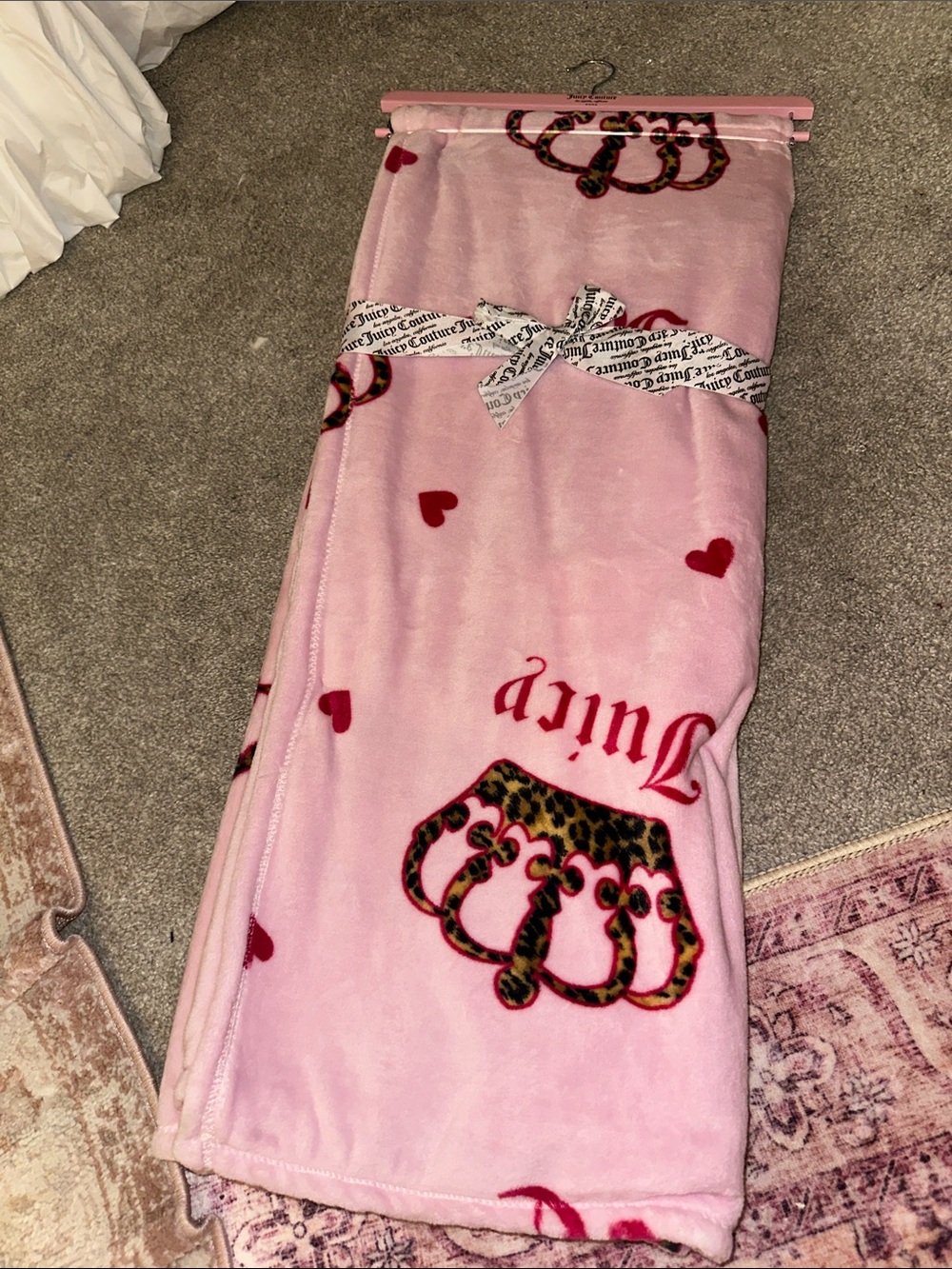 Juicy Couture Pink Plush Crown & Heart Throw Blanket